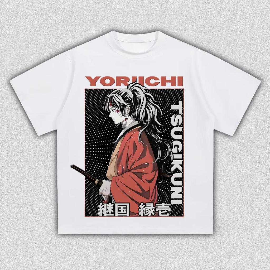 Demon Slayer Yoriichi Tsugikuni Anime Print T-shirt, Unisex Cool Manga Art Graphic Tee, Casual Streetwear Short Sleeve Top