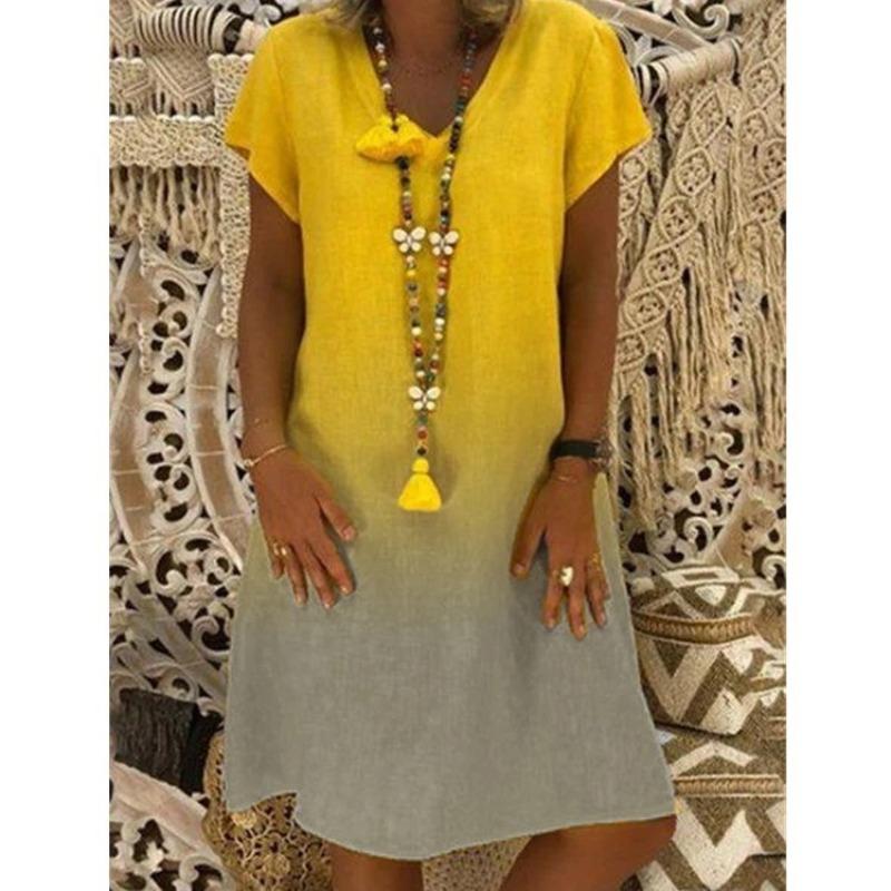 

BITCED Fashion Summer Spring Sleeve V-Neck Casual Dresses S жёлтый