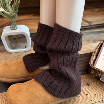 Dark Gray Wool Leg Warmers for Women Autumn Winter Fleece Lined Thickened Knitted Leg Sleeves Slouch Socks To Match Snow Boots