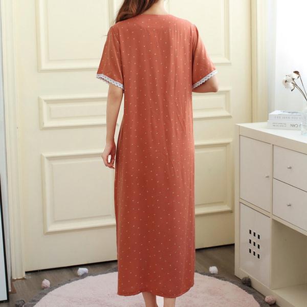 Nouă cămașă de noapte de vară pentru femei, din bumbac, cu mânecă scurtă, cămașă de noapte respirabilă cu buline