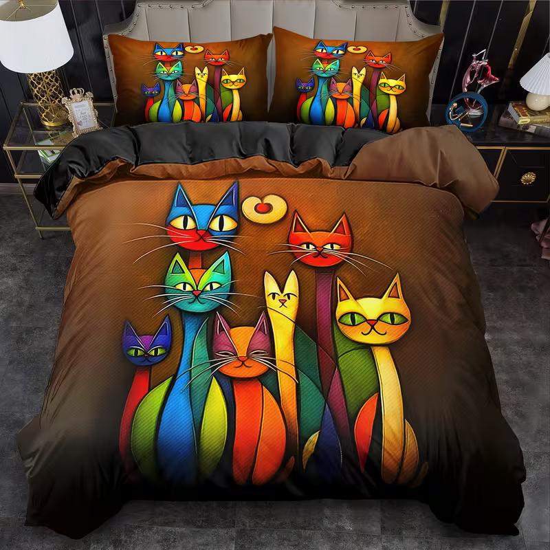 

Abstract Colored Cat Bedding Set Animal Duvet Cover, Modern Bed Cover Home Decor Single Double Queen King Full Size Beds Baby 100x135cm