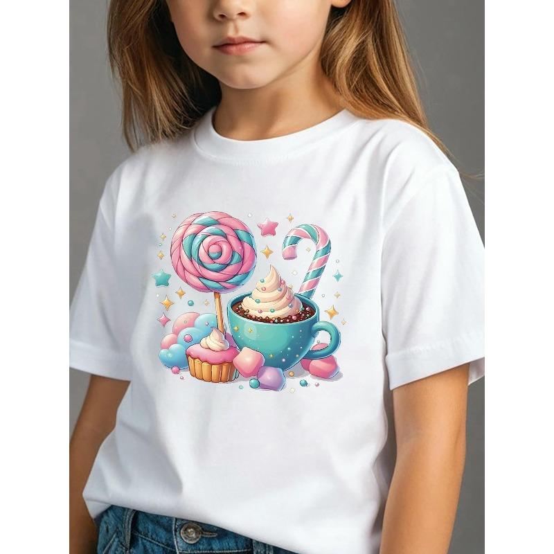 European sizes Whimsical Candy-Themed 5-14Y Girls' T-shirt T-Shirt for Girls A Perfect for Sweet Treat Lovers Comfortable and Fun