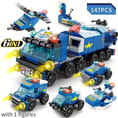 147 Pcs City Police Series Building Blocks Set Puzzle 6 Exciting Car Models Children's Educational Puzzle Building Blocks Set