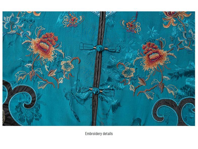 2025 Women's Ethnic Jacquard Satin Embroidered Frog Button Loose Top Coat