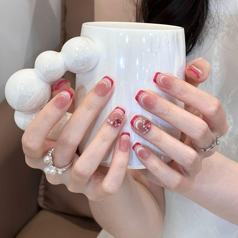 Ks Nail Art Wearable Nails Short Style 2026 New Model High-End Super Popular Cat Eye Handmade High-Quality Nude Color Stunning Nail Pieces