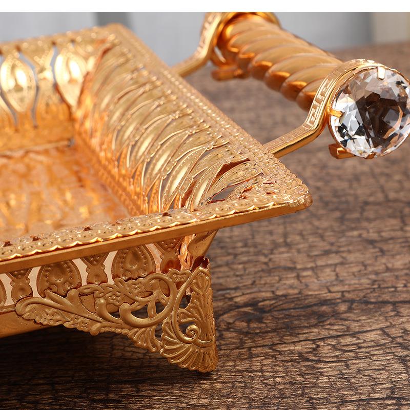 Kitchen Supplies, Hotel KTV Fruit Tray, Metal Service Gold, Rectangular Handle Decorative Nuts, Candy, Snacks