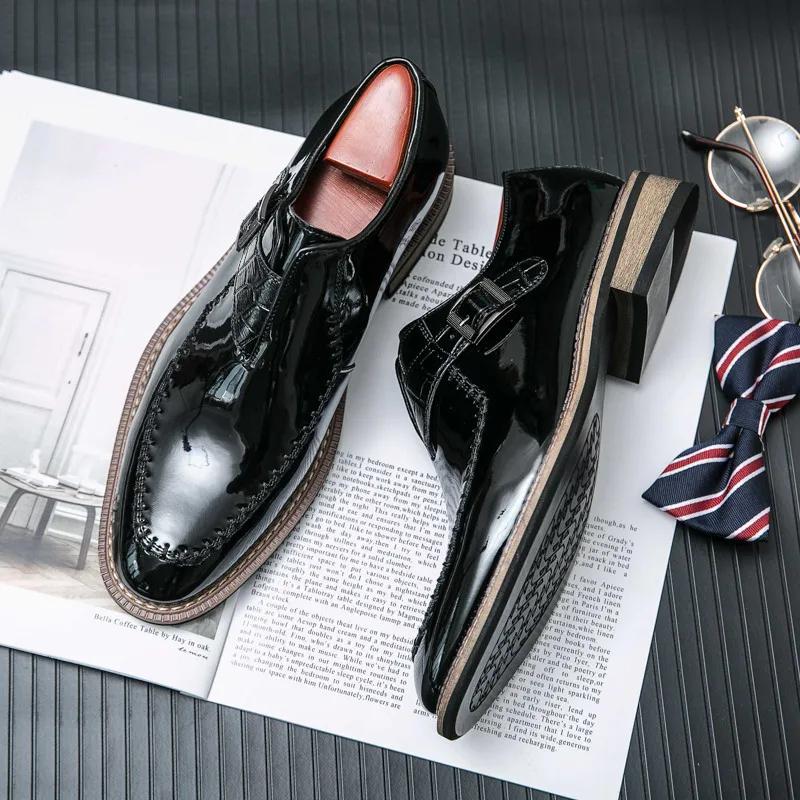 Fashion British Style Men's Black Dress Shoes Big Size 47 48 Pointed-Toe Leather Formal Shoes Men Luxury Red Oxford Shoes Man Moccasin