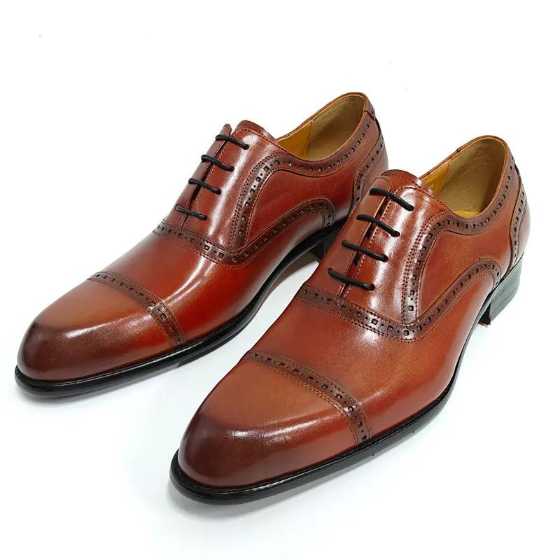 Fashion Classic Office Men Shoes Pure Handcrafted Lace-Up High Grade Cowhide Leather Formal Dress Wedding Party Shoes Ideal For Business