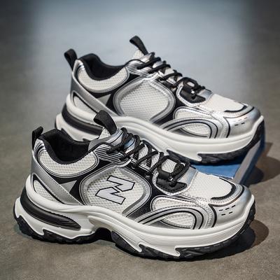 Sapatos Dad outono novo malha respirável sola grossa plataforma tênis casuais esportivos