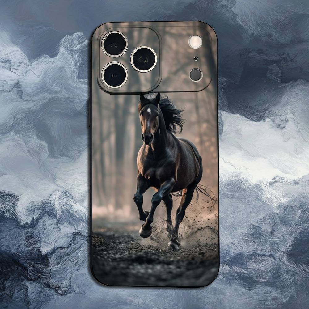 

Скачущая Лошадь Животное Для iPhone 12,14,13,15,16,11,17,X,Mini,XR,SE,XS,Plus,Pro,Max,8,7,Мягкий Силиконовый Черный Чехол iphone16e