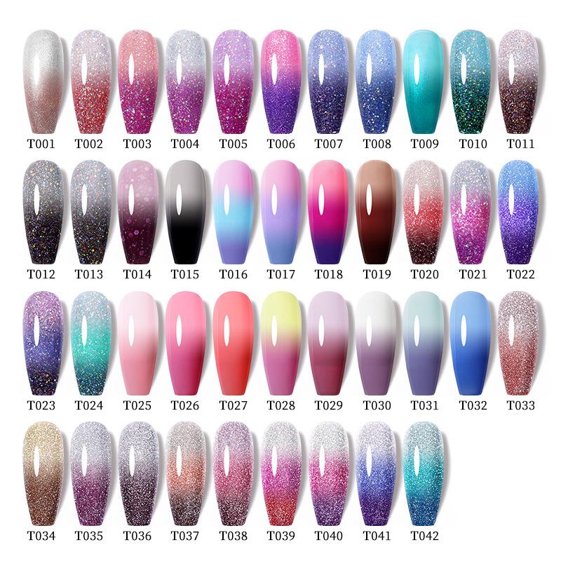 Bouncing Warm Glitter Powder Broken Diamond Glue, Bright And Explosive Glitter Phototherapy Glue Removable Color-Changing Nail Polish Glue Set