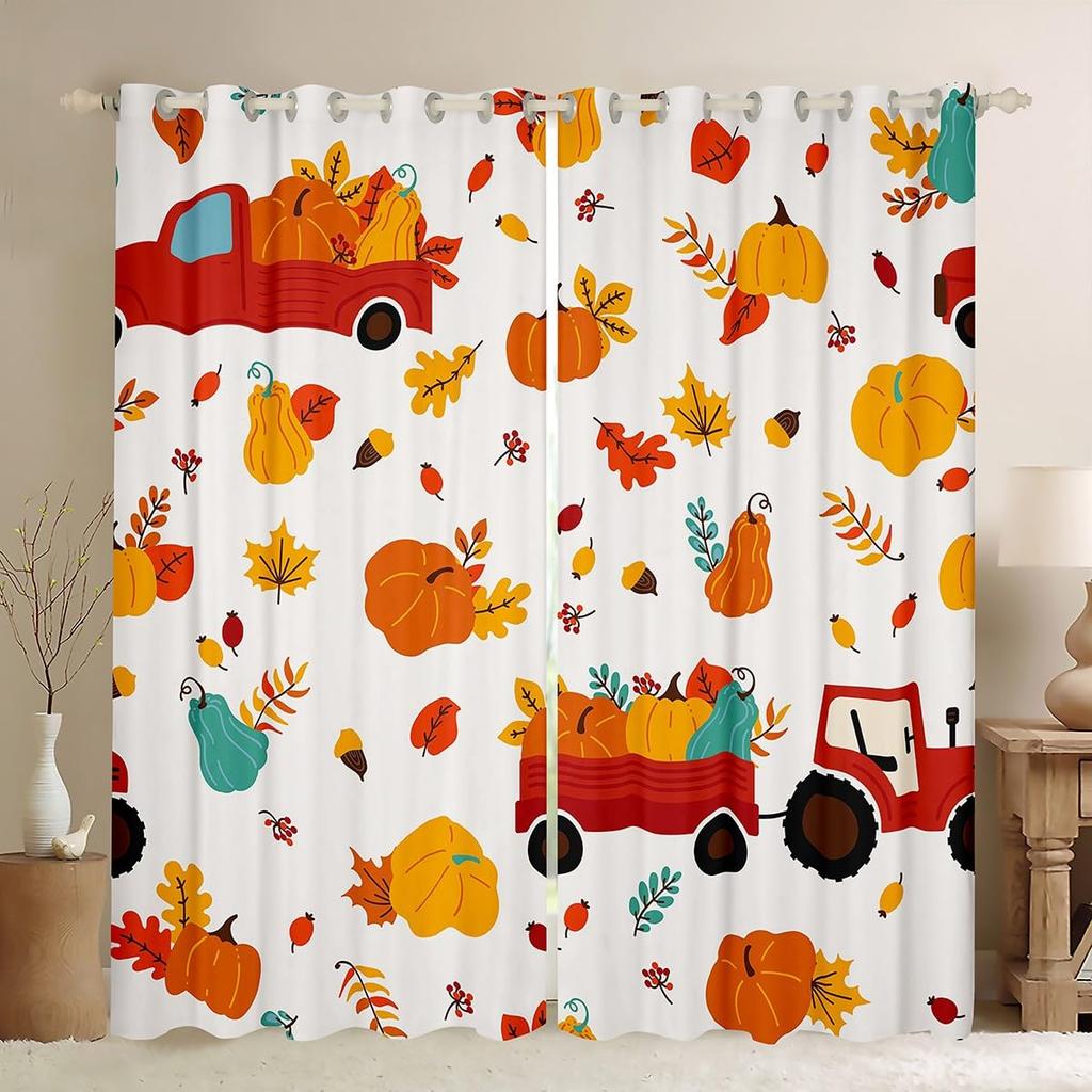 Autumn Leaf Pumpkin Print Curtain Fall Festival Curtains Bedroom Living Room Happy Thanksgiving Decor With Blackout Polyester Perfect For