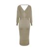 Autumn and Winter Knitted Dress Women Slim V-neck Sweater Dress Tie Long Sweater
