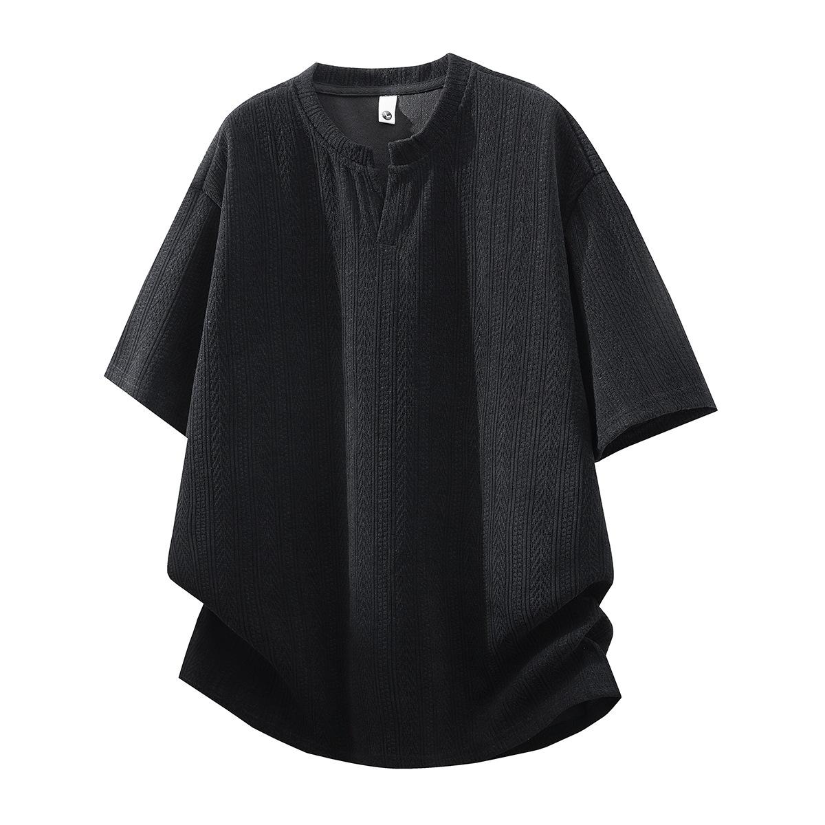 Mens Casual Loose V Neck Short Sleeve Striped T Shirt American Style Casual Mens Tops M чёрный