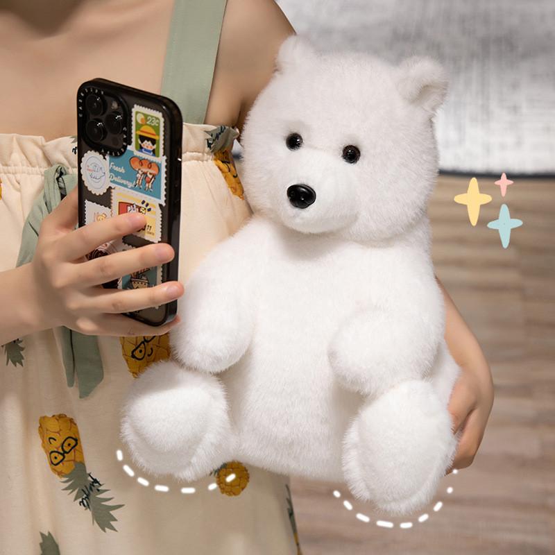 Adorable Plush Bear Doll Perfect For Kids Festival Gifts In Soft White Black And Brown Colors