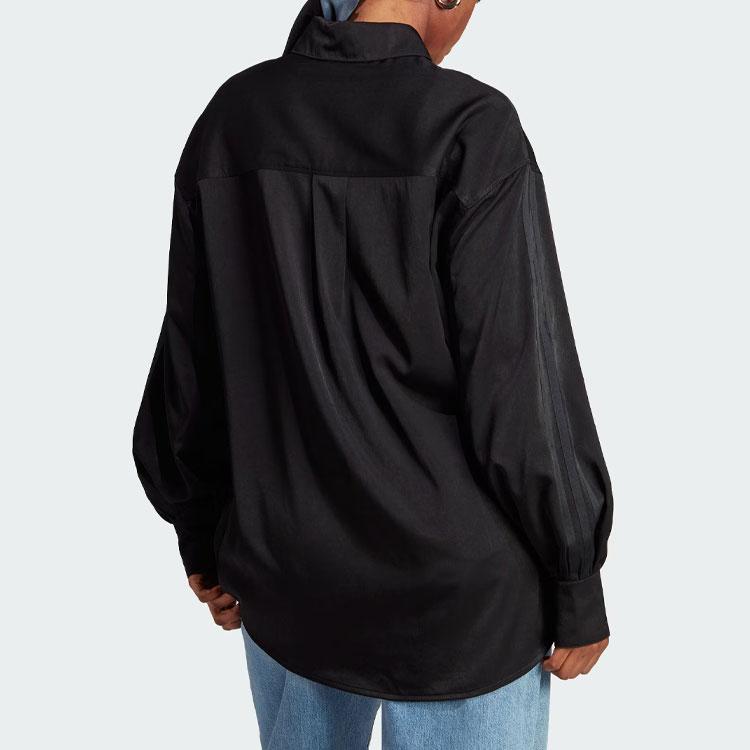 Adidas Originals Trefoil 3-Stripes Oversize Long Sleeve Shirt Women Tops Black IR9789