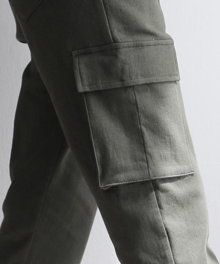 Jikeulib Warm Fleece-Lined Elastic Waist Pocket Cargo Stretch Cotton Pants