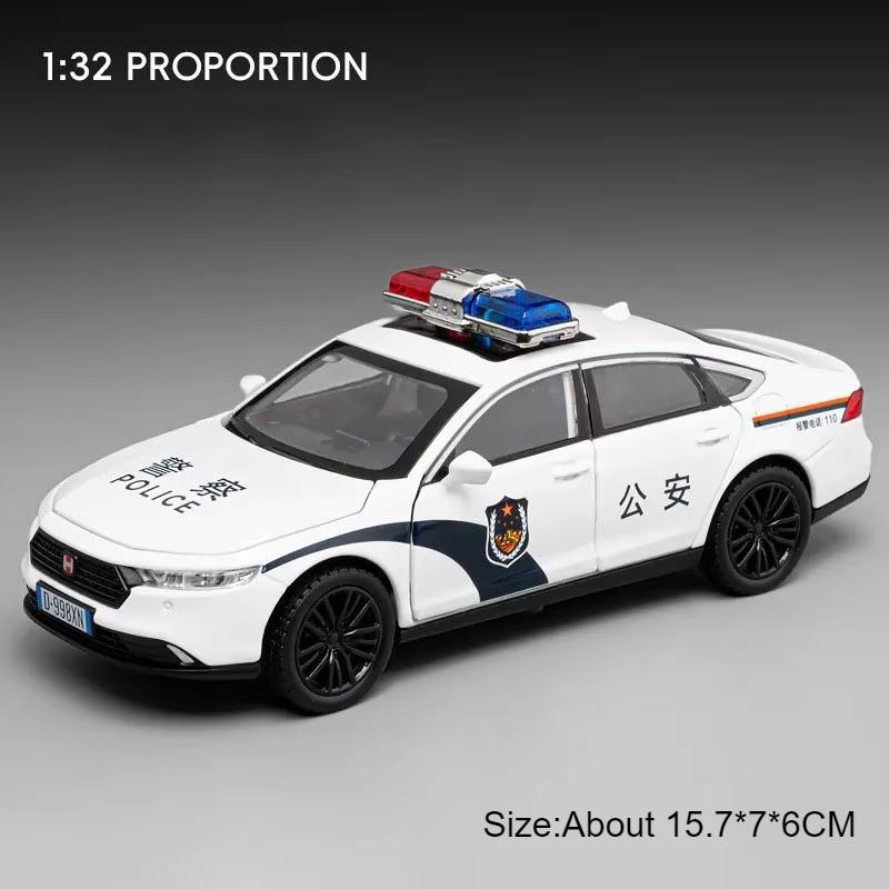 1:32 DongFeng MengShi Honda Accord Police Car Model Toy Metal Diecast Pull Back Doors Opend Vehicles Models Boys Holiday Gifts