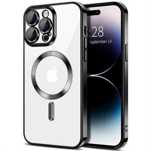 Magsafe Wireless Charging Case for IPhone 15  14 13 12 11 Pro Max Plus Plating Clear TPU Soft  Lens Protectiv Cover