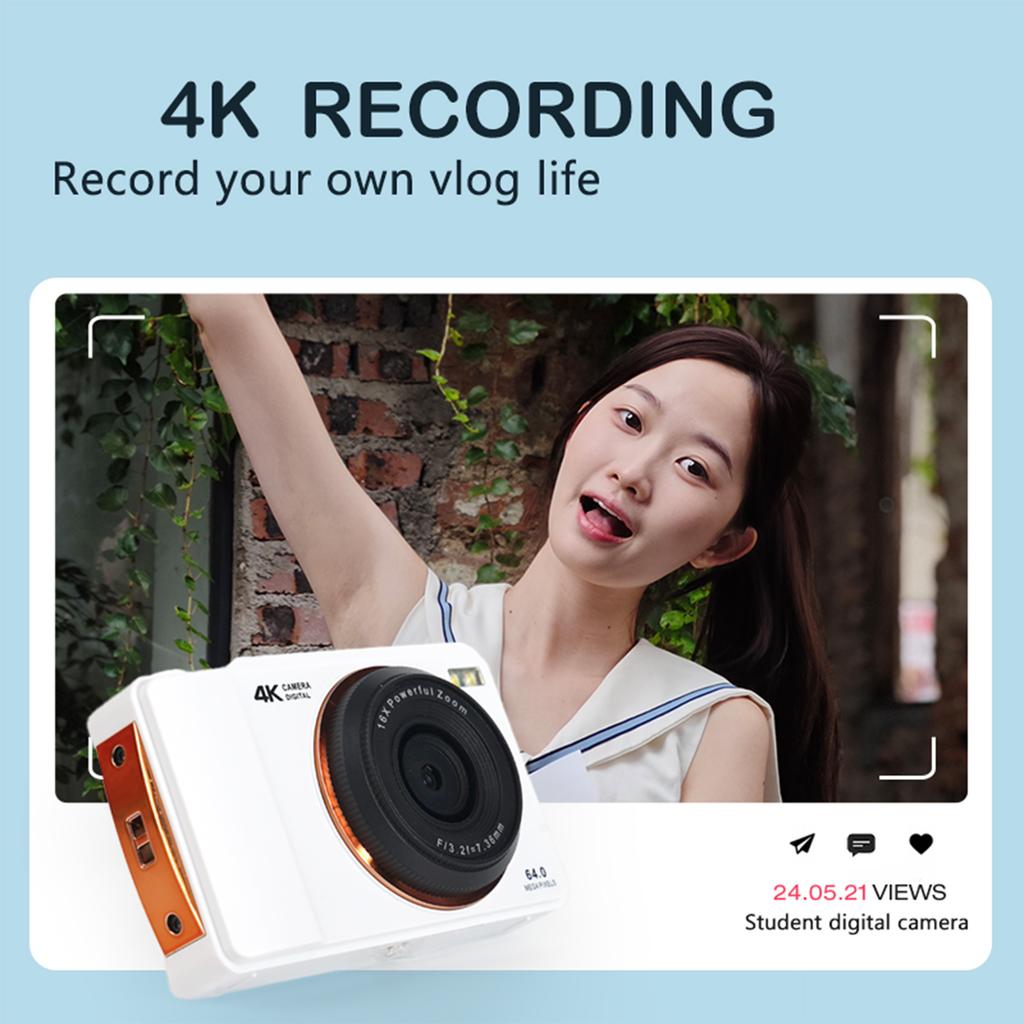 4K Digitalkamera 64MP 16-fach Zoom Tragbar Dual-Objektiv CCD mit 24-Zoll-Bildschirm für Studenten