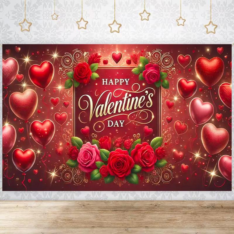 Valentine's Day Photography Backdrop February 14 Romantic Valentine Scenes Red Love Heart Floral Wedding Party Photo Background