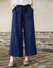 Johnature Vintage Damen Hose Lässig Gerade Neun-Punkt-Hose Sommer Elastischer Bund Schnürung Weites Bein