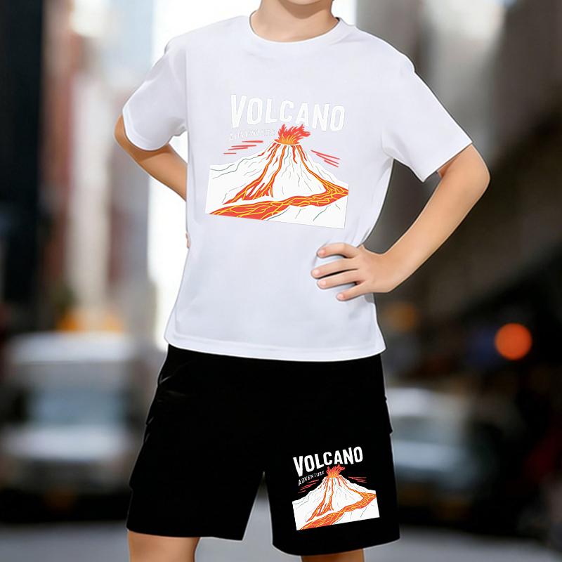 

Boys 2 Piece Volcano printed outfit, Short Sleeve T-Shirt and Shorts Set for Kids Age 5-14,Black ,White Sporty Casual Summer Clothes 13-14 Years білий