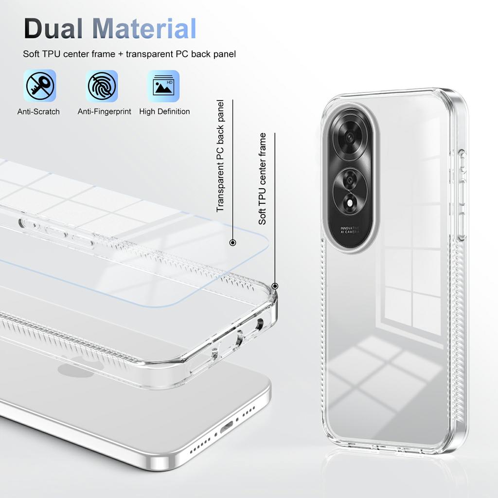 For Oppo A60 4G Clear Phone Case TPU+PC Anti-Slip Drop-Proof Back Cover