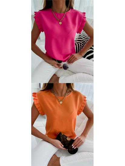 Women's Short Sleeve Pleated Round Neck Top