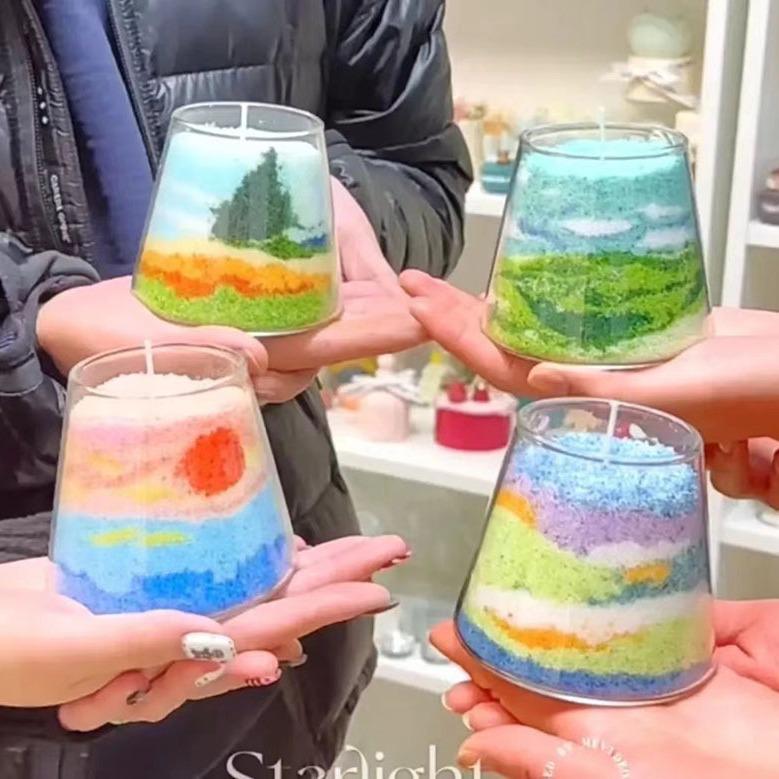 Creative DIY Sand Painting Aroma Candle Set - Handmade, Smokeless Colored Particles Candle 50g синий