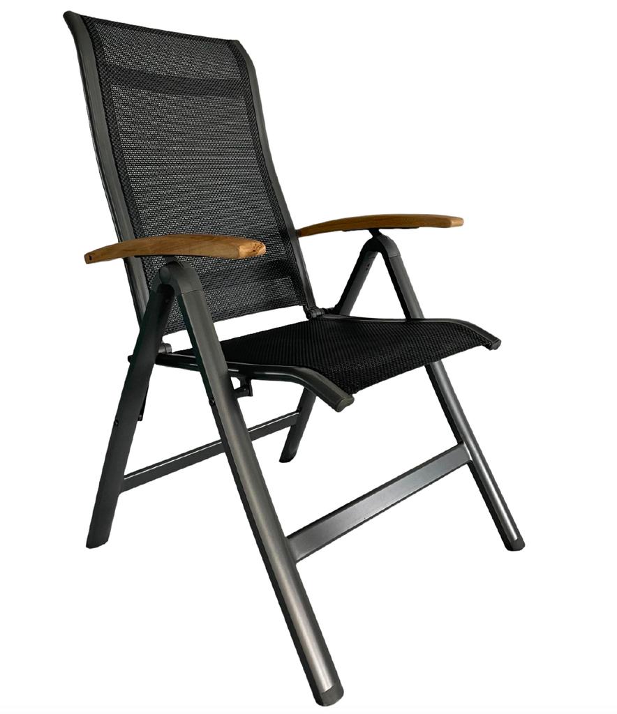 Adjustable Folding Garden Chair - Dark Gray - Wooden Armrests