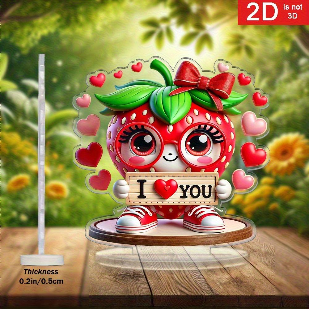 

Retro Strawberry I Love You Heart-Shaped AcrylicDecoration - Acrylic Desktop Ornament, with Glasses, Romantic Valentine S Day Gift for Home and O 20*20cm