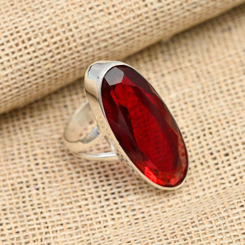 Roter Granat-Edelstein, handgefertigter Ring aus 925er Sterlingsilber, Schmuck für Sie