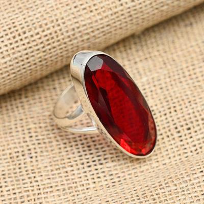 Bague en argent sterling 925 faite à la main avec pierre précieuse grenat rouge pour elle