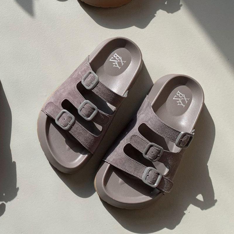 One-word slippers women's fashion versatile outer wear 2025 summer new hollow Roman sandals women's thick-soled bag head slippers