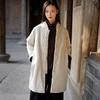 Winter new loose retro stand-up collar buckle linen medium and long cotton-padded women's warm cotton-padded clothes