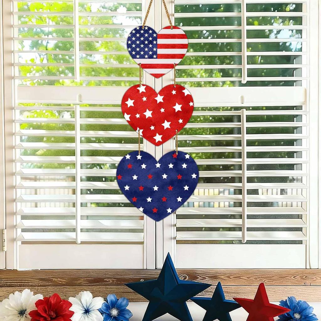 Independence Day Heart Shaped Wooden Door Decoration,heart Shaped Flag String Decoration For Holiday Parties.