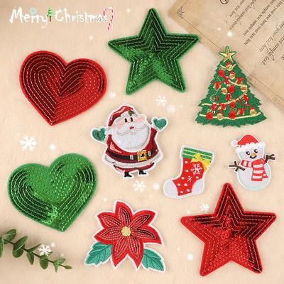Embroidery Label Embroidery Sticker Clothing Accessories Santa Tree Sequins Love Patch Cloth Sticker