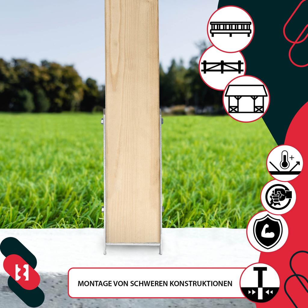KOTARBAU® H-Post Base for Wall-In Installation Bracket Galvanized Steel Anchor 80 MM Set of 2