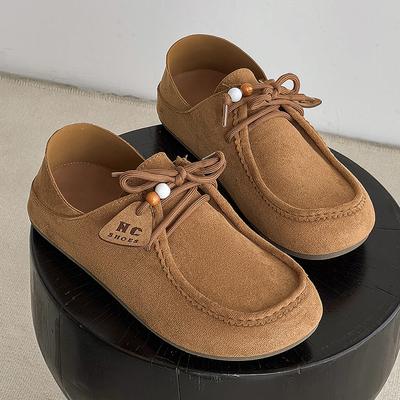 Autumn Retro Loafers Men Lazy Comfort Men Suede Loafers Shoes Slip-on Casual Shoes Suede Leather Half Slippers Man Driving Shoes