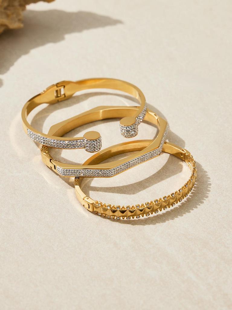 18K Gold-Plated Stainless Steel Zirconia Diamond Clasp Bracelet - European & American Fashion Knotted Irregular Light Luxury Style.