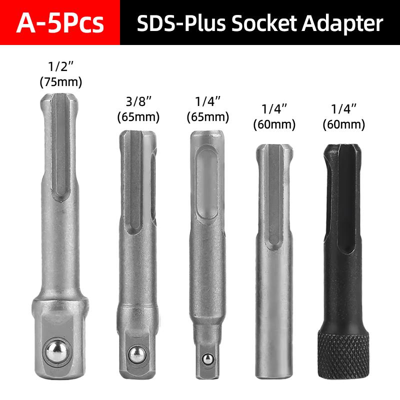 1/4"3/8"1/2" SDS Plus Socket Driver Drill Quick Change Hex Extension Adaptors Connector Hammer Drilling Bit Nut Impact Head Tool
