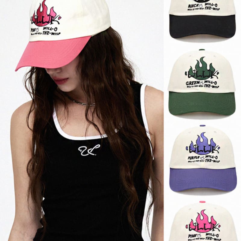 

ULUK Will O the Wisp Embroidered Cotton Two-Color Ball Cap 4 Colors pink