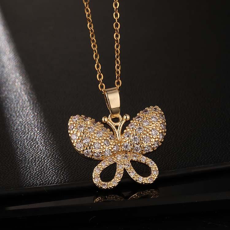 Trendy Zircon Butterfly Pendant Necklace For Women Small Collarbone Chain With Colorful Zirconia