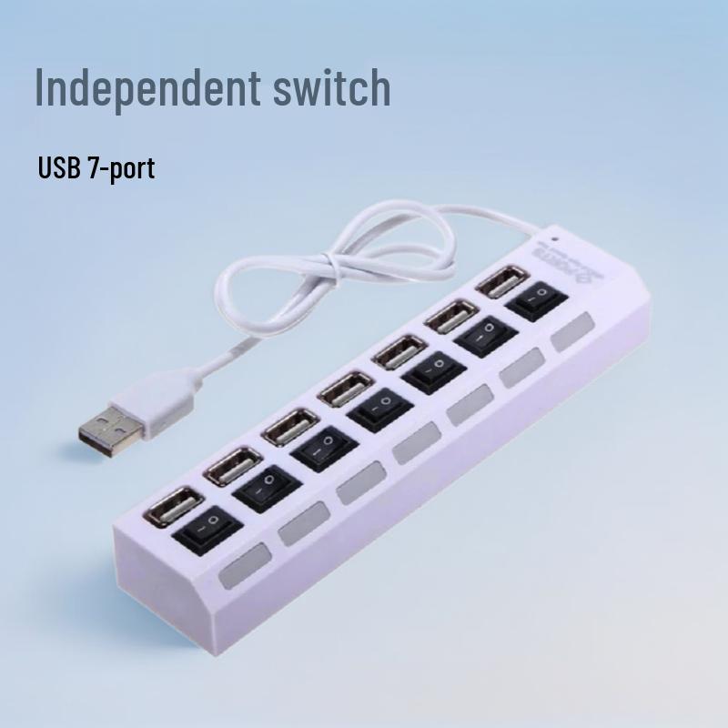 10-Port USB Hub with 7 Switches, 10A Output 7-Port Black