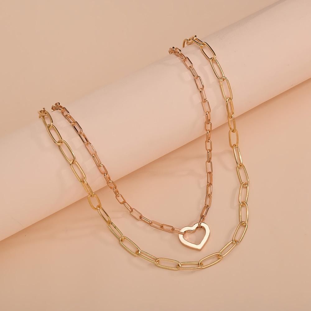 Cold Wind, Metal Paper Clip Love Double-layer Stacked Personalized Women's Collarbone Chain Necklace