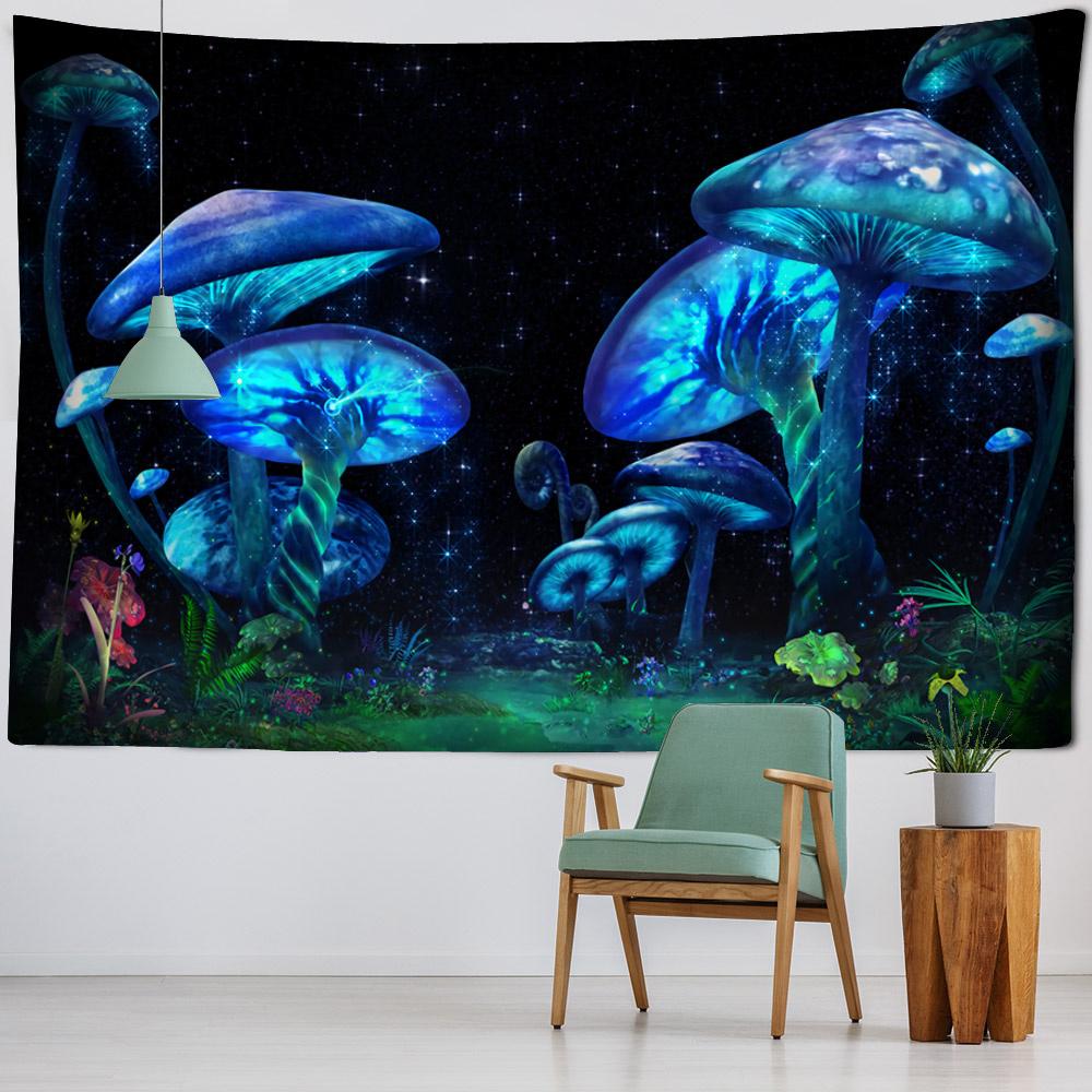 Tapestry, Psychedelic Forest Mushrooms, Room Decoration, Starry Sky, Plants, Cartoons, Bedroom Art Decoration Wall Hanging Cloth