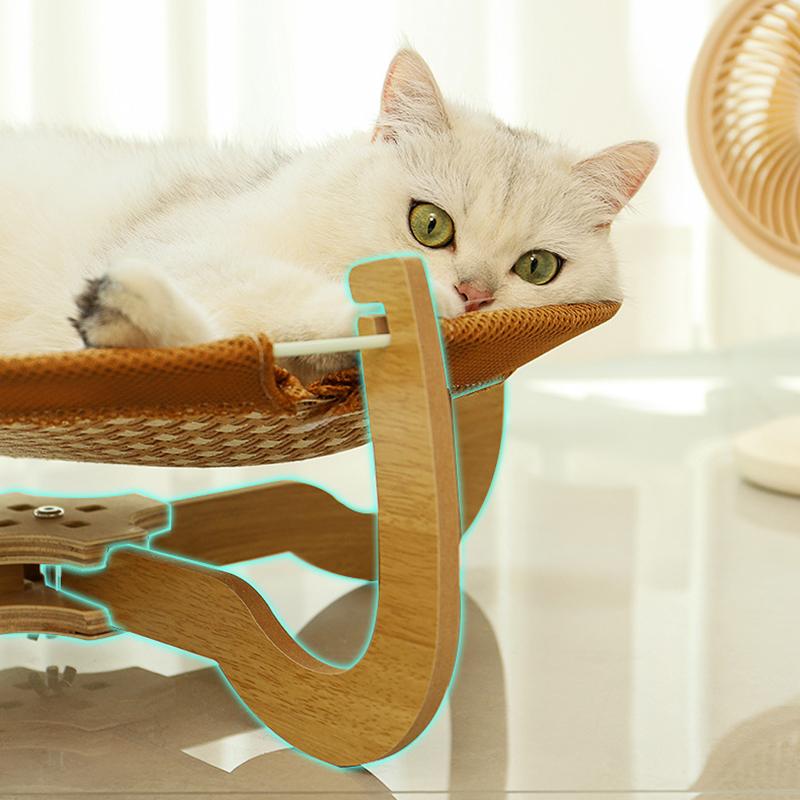 Lit d'été pour chat, lit respirant et frais pour chaton, hamac en bois, tapis pour animaux de compagnie, lit de couchage