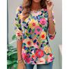 Flower digital pattern women's long sleeved T-shirt winter warm T-shirt top fashionable casual T-shirt party essential top