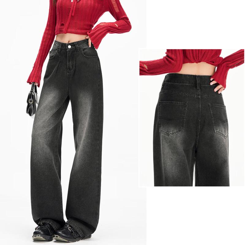 BEAUTIFUL WARDROBE Women's American Retro Straight-Leg Loose Jeans